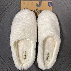 Dearfoams Muslin Fuzzy Slippers Off White Size Large 9-10 NEW